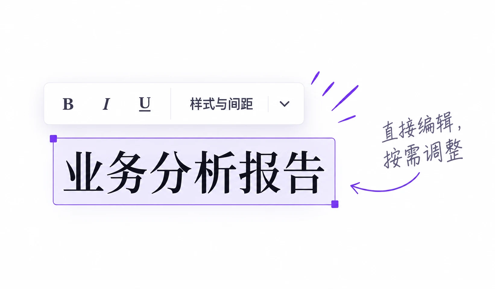 编辑示意:选中“业务分析报告”,直接修改文字与样式。
